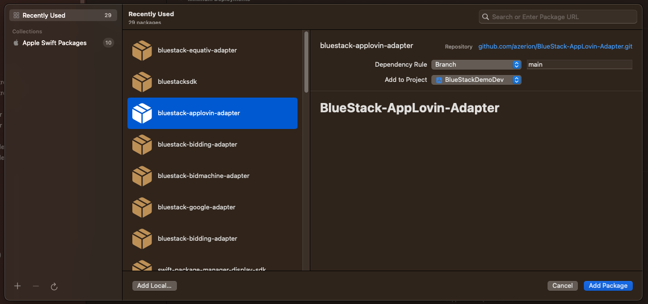 BlueStackAppLovinAdapter Swift Package Search
