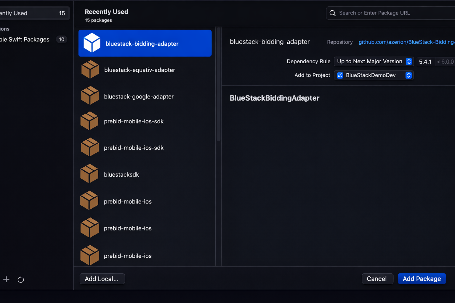 BlueStackBiddingAdapter Swift Package Search