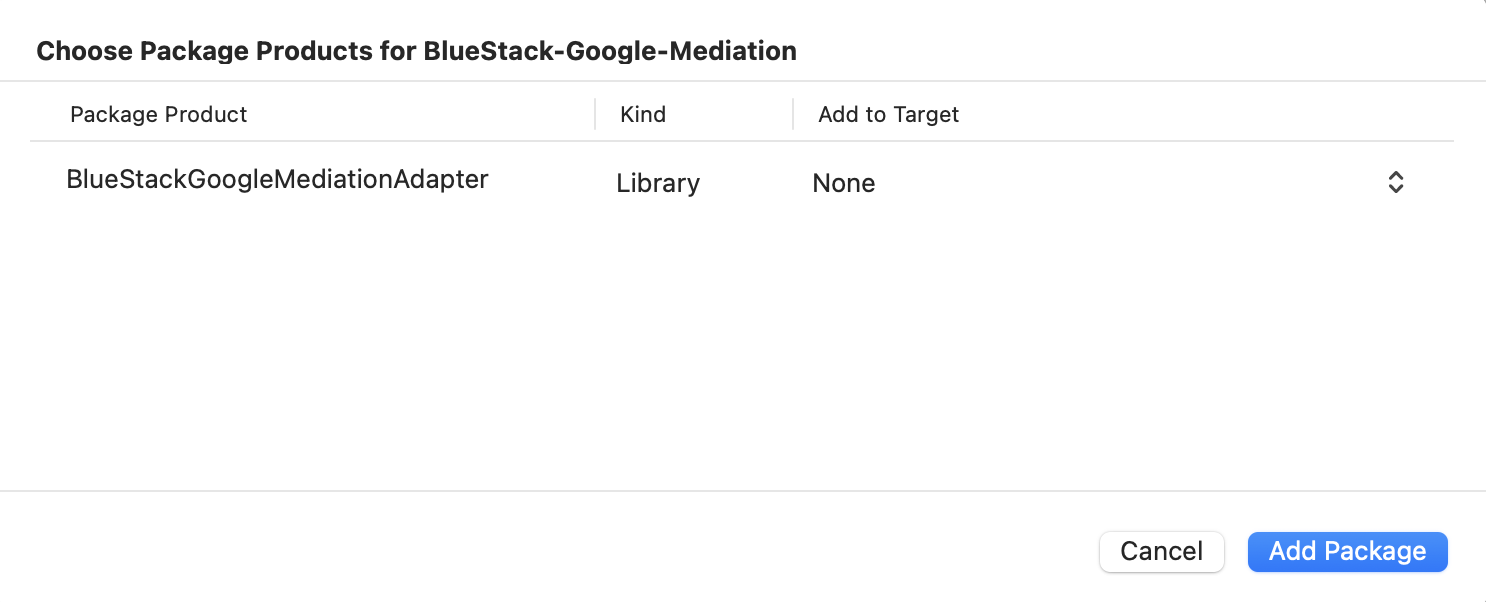 Add BlueStackGoogleMediationAdapter to target