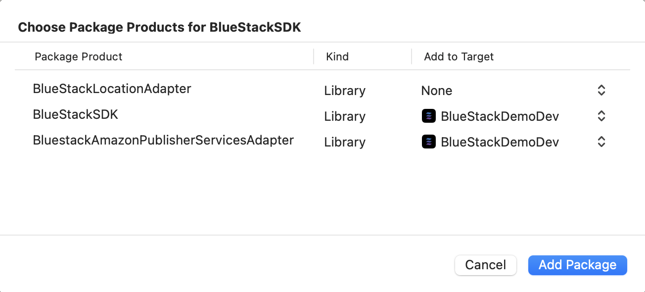 BlueStackSDK mediation adapter list