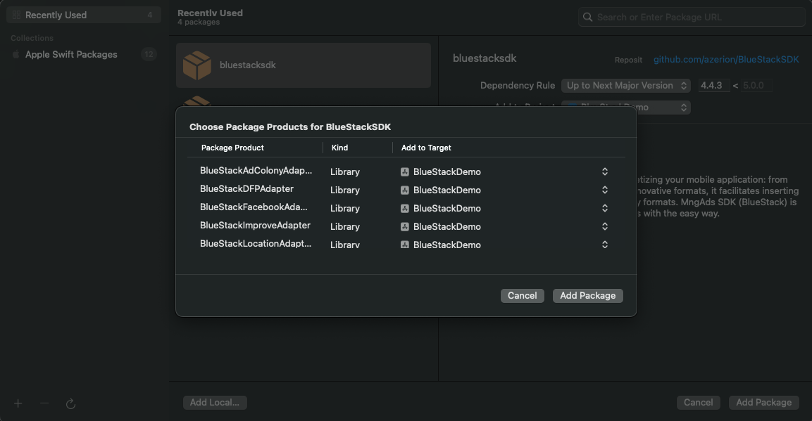 BlueStackSDK mediation adapter list