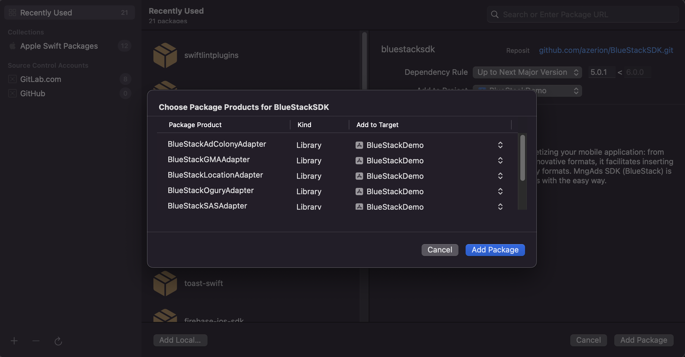 BlueStackSDK mediation adapter list