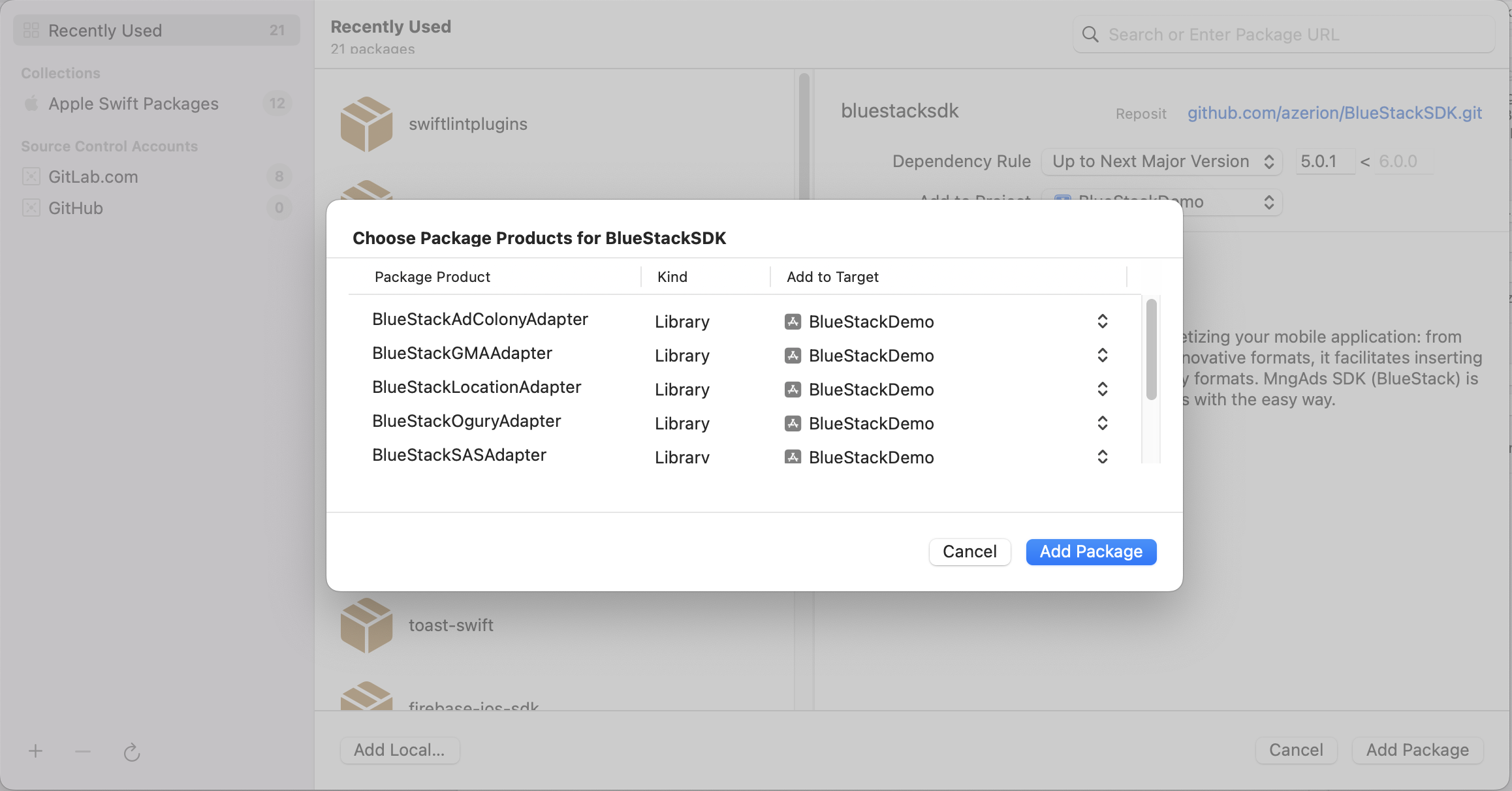 BlueStackSDK mediation adapter list