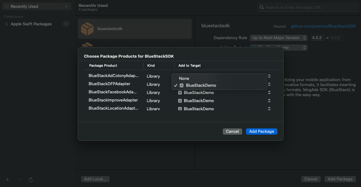 BlueStackSDK mediation adapter list